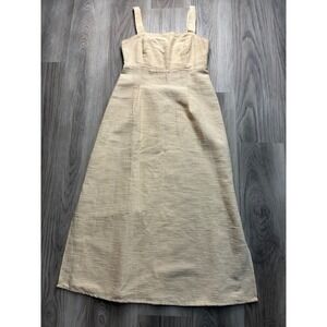 HERING Textured Linen Blend Square Neck Maxi Dress Beige P/S Slit